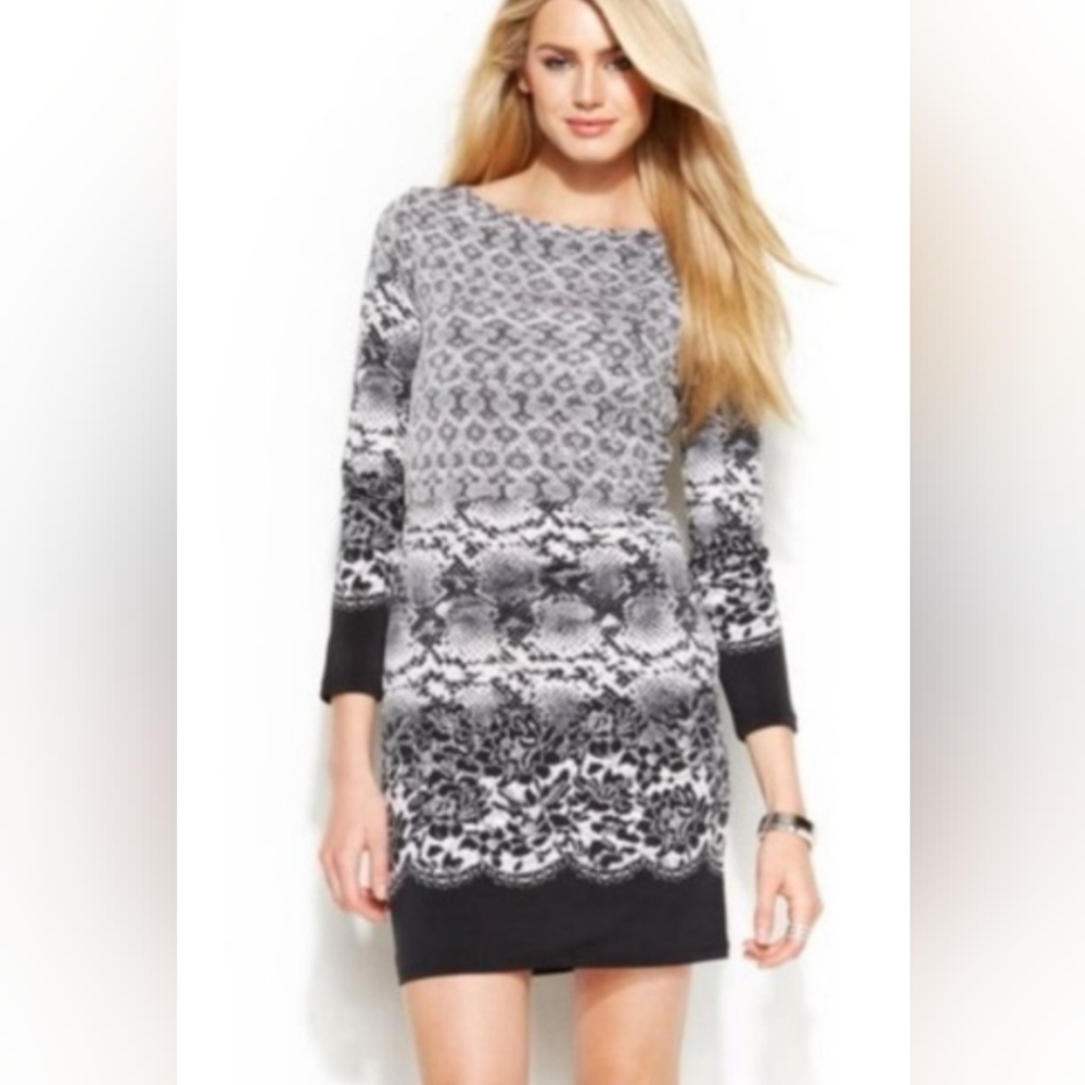 Michael Kors Elegant Black and Gray Patterned Dress Women's Size Small
